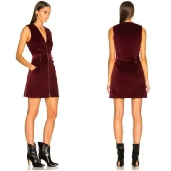NWT Veronica Beard Orial Burgundy Red Corduroy Zip Front Mini Dress Size 8